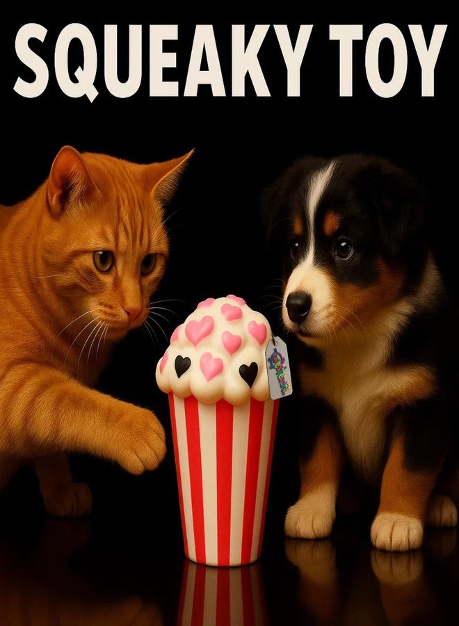 Western Era Ice Cream Cup Squeaky Toy for Dogs | Cute Popcorn Style Dog Chew Toy with Squeaker | Soft Rubber Fun for Puppies & Small Breeds | Red-White Cup Design | Chew Dog Toy for Playtime - Image 2